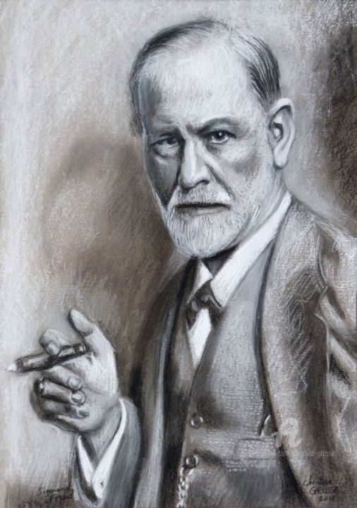 제목이 "FREUD"인 그림 Christian Grosse로, 원작, 분필