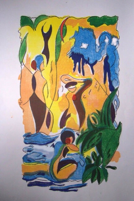 Peinture intitulée "Femmmes au bain ( l…" par Christian Hibon, Œuvre d'art originale