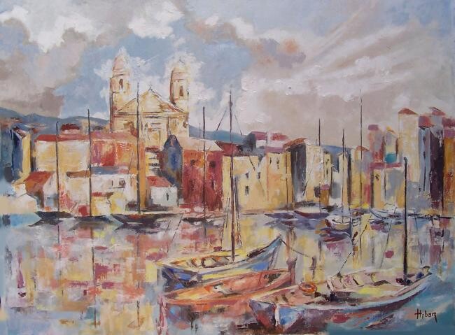 Peinture intitulée "Port de Bastia" par Christian Hibon, Œuvre d'art originale