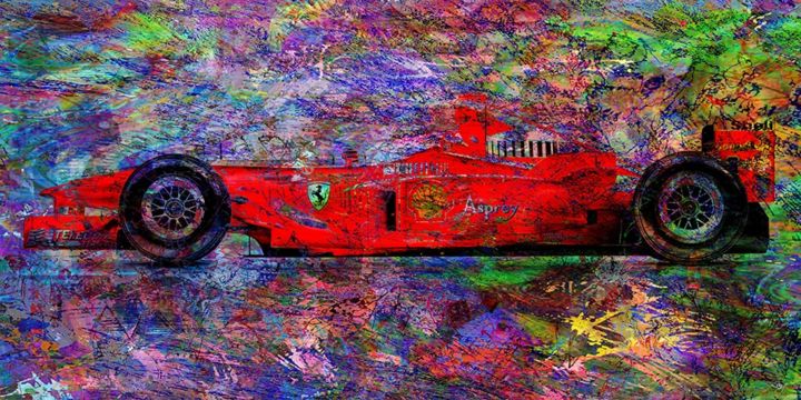「Formule 1」というタイトルのデジタルアーツ Christian Langeによって, オリジナルのアートワーク, デジタル絵画 アルミニウムにマウント