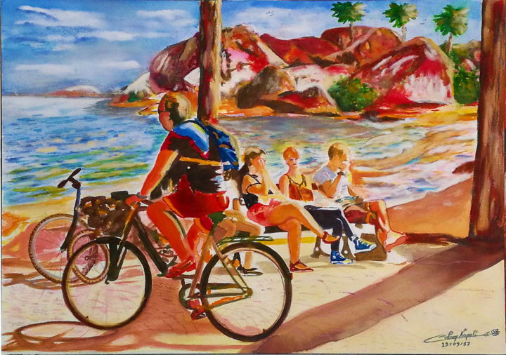 Peinture intitulée "souvenir-de-vacance…" par Christian Leroy Napoli, Œuvre d'art originale, Aquarelle