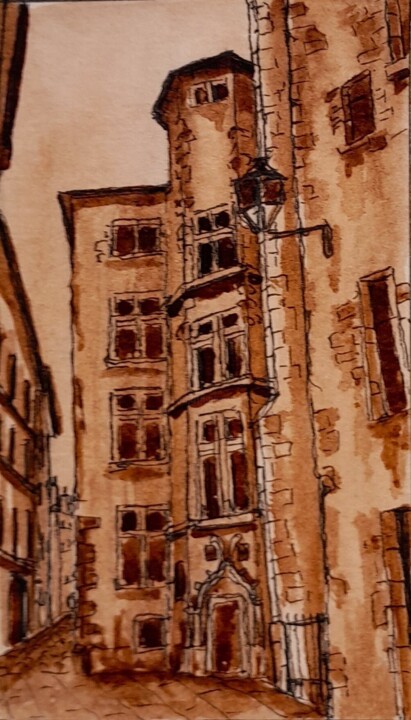 Drawing titled "Vieux Lyon" by Christian Nouyrigat, Original Artwork, Ink