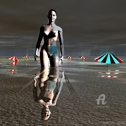 Цифровое искусство под названием "Baigneuse nue" - Christian Pavet, Подлинное произведение искусства