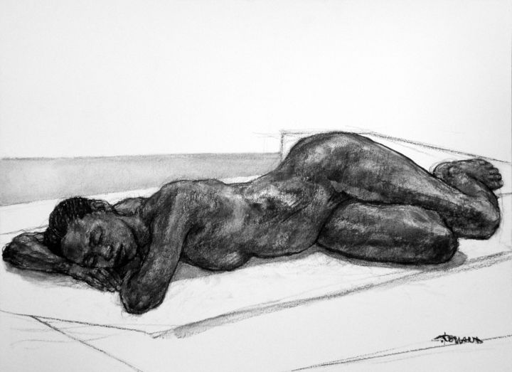 Drawing titled "académie 2017 14" by Christian Rolland, Original Artwork, Charcoal