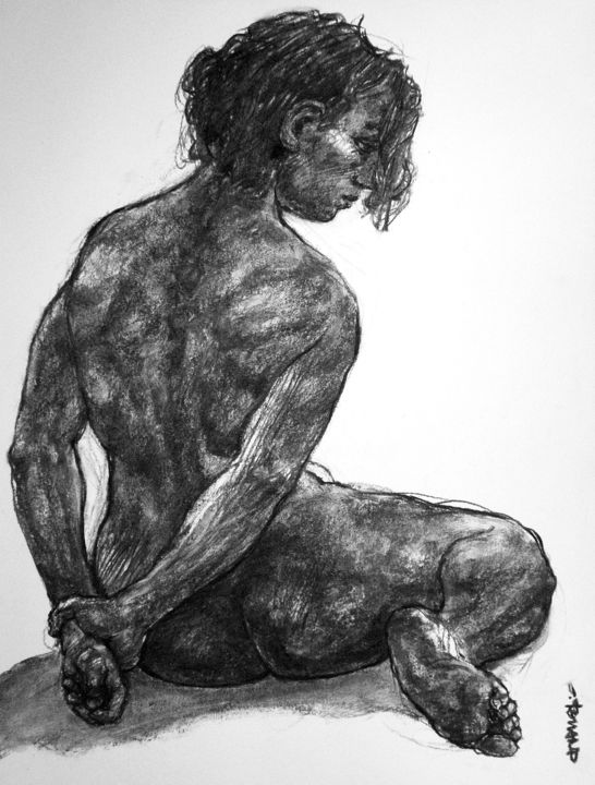 Drawing titled "fusain 2017 déc 1" by Christian Rolland, Original Artwork, Charcoal
