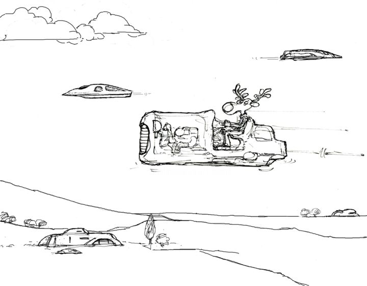 Dessin intitulée "2018 space traffic 4" par Christian Rolland, Œuvre d'art originale, Marqueur