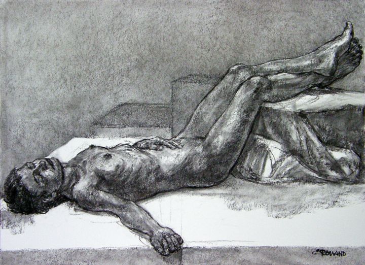 Drawing titled "Académie 2018 3" by Christian Rolland, Original Artwork, Charcoal
