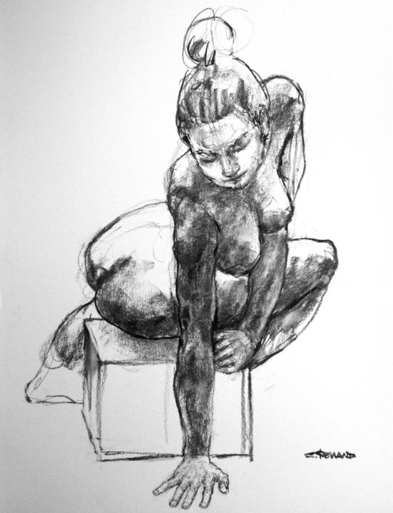 Drawing titled "fusain 2018 32" by Christian Rolland, Original Artwork, Charcoal