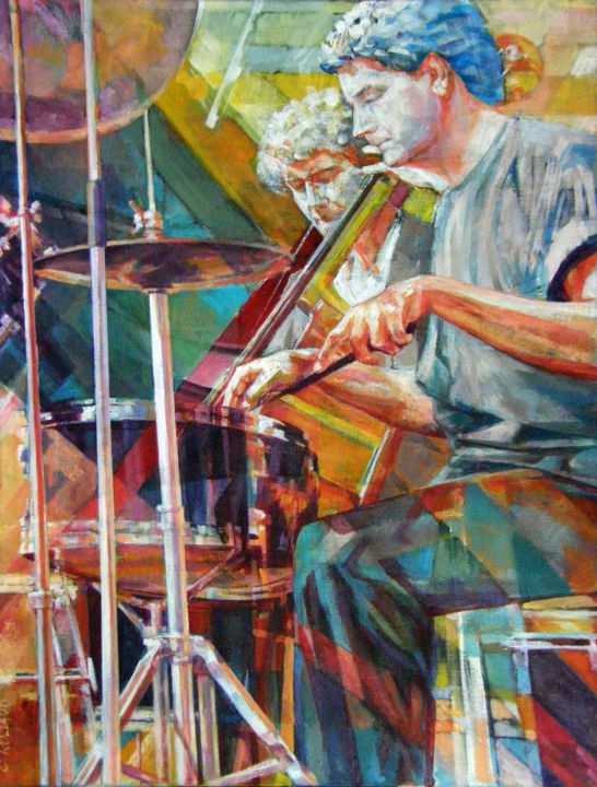 Pittura intitolato "jazz painting 3" da Christian Rolland, Opera d'arte originale, Olio