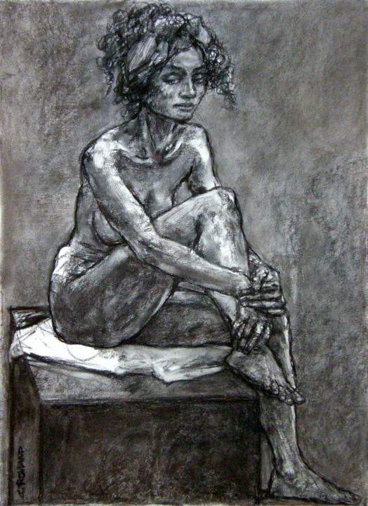 Drawing titled "Académie 2019 2" by Christian Rolland, Original Artwork, Charcoal
