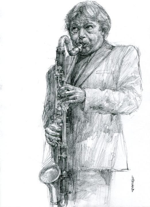 Zeichnungen mit dem Titel "jazz croquis 41" von Christian Rolland, Original-Kunstwerk, Graphit