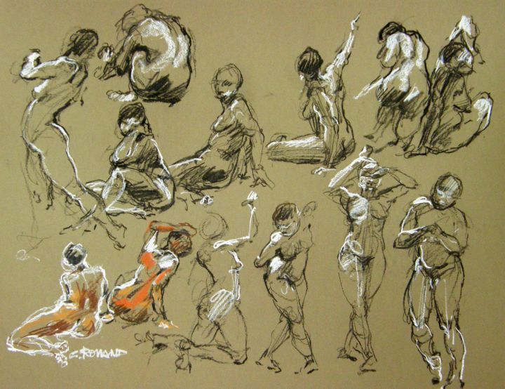 Drawing titled "fusain et craie 201…" by Christian Rolland, Original Artwork, Chalk