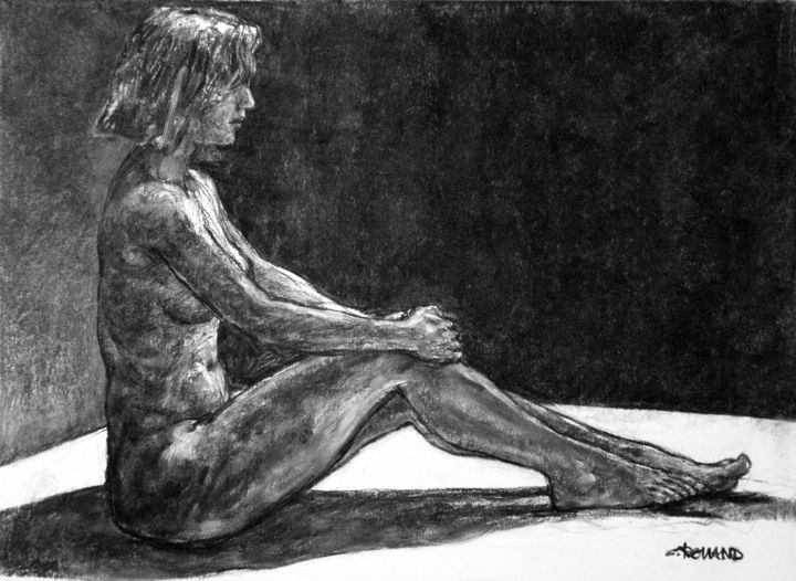Drawing titled "académie 2019 14" by Christian Rolland, Original Artwork, Charcoal
