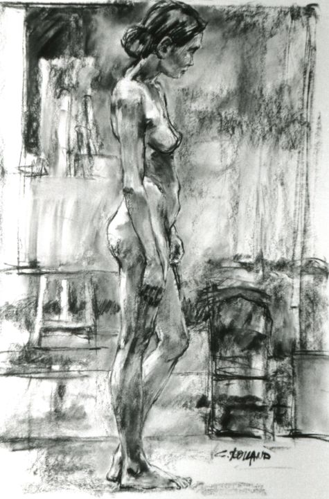 Drawing titled "fusain 1997 14" by Christian Rolland, Original Artwork, Charcoal