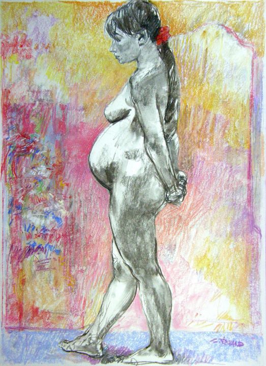 Drawing titled "fusain pastel 2000 1" by Christian Rolland, Original Artwork, Charcoal