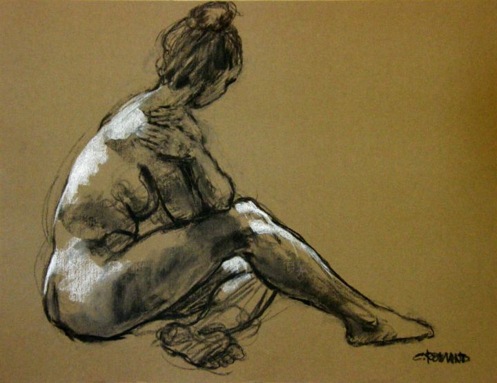 Drawing titled "fusain et craie 201…" by Christian Rolland, Original Artwork, Charcoal