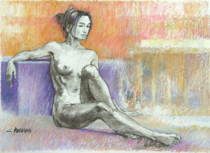 Drawing titled "fusain et pastel 20…" by Christian Rolland, Original Artwork, Charcoal