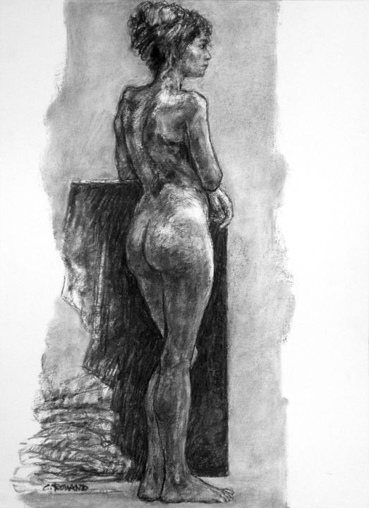 Drawing titled "académie 2019 6" by Christian Rolland, Original Artwork, Charcoal