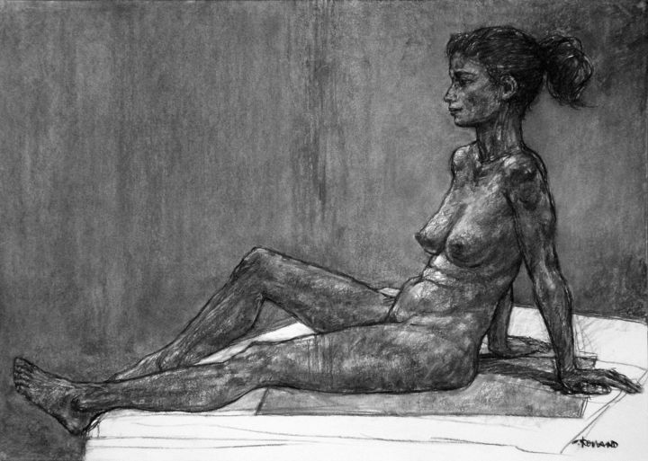 Drawing titled "académie 2019 17" by Christian Rolland, Original Artwork, Charcoal