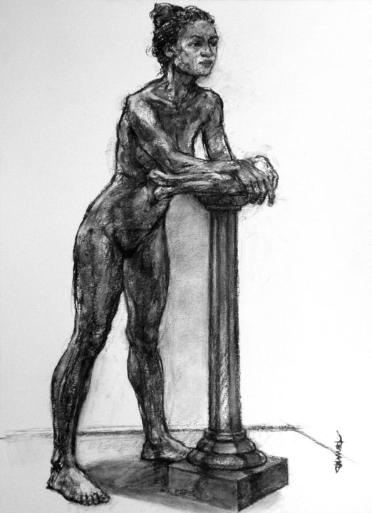 Drawing titled "académie 2019 20" by Christian Rolland, Original Artwork, Charcoal