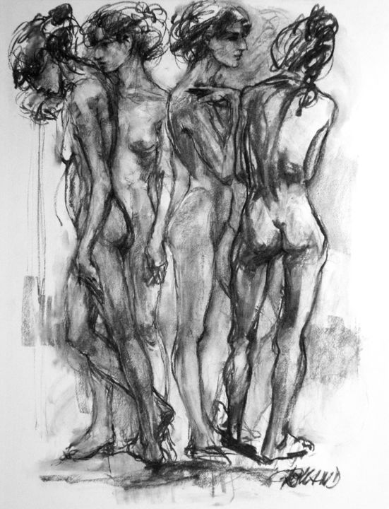 Drawing titled "fusain 1998 12" by Christian Rolland, Original Artwork, Charcoal