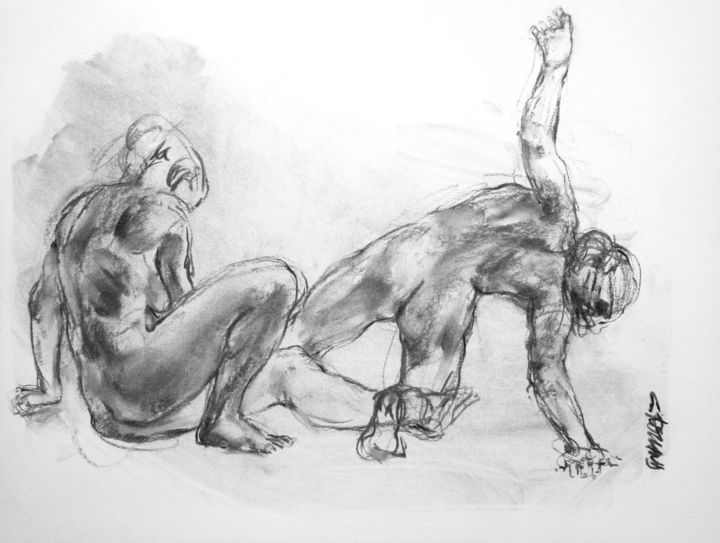 Drawing titled "fusain 1998 6" by Christian Rolland, Original Artwork, Charcoal