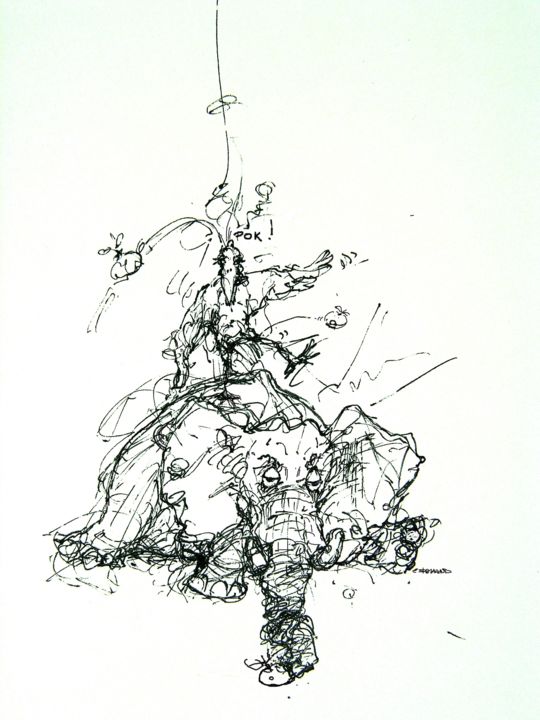 Dessin intitulée "marula 1" par Christian Rolland, Œuvre d'art originale, Encre