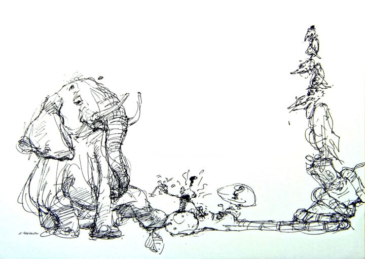 Dessin intitulée "marula 3" par Christian Rolland, Œuvre d'art originale, Encre