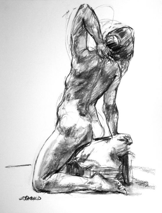 Drawing titled "fusain 1992 6" by Christian Rolland, Original Artwork, Charcoal
