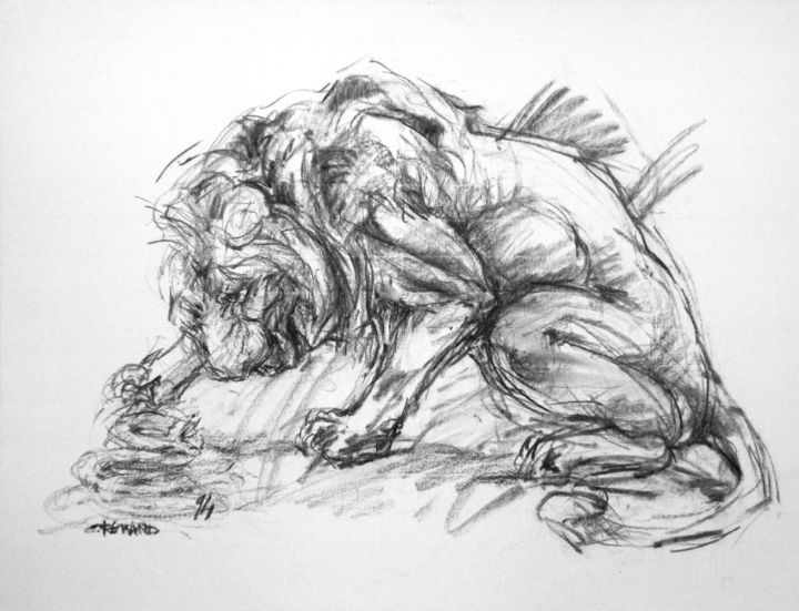 Drawing titled "fusain 1994 9" by Christian Rolland, Original Artwork, Charcoal