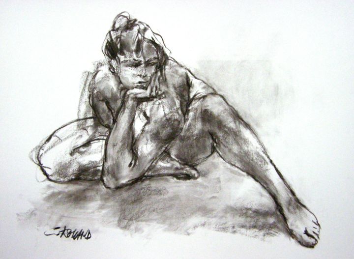 Drawing titled "fusain 1996 10" by Christian Rolland, Original Artwork, Charcoal