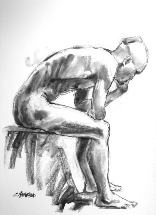 Drawing titled "fusain 2001 8" by Christian Rolland, Original Artwork, Charcoal