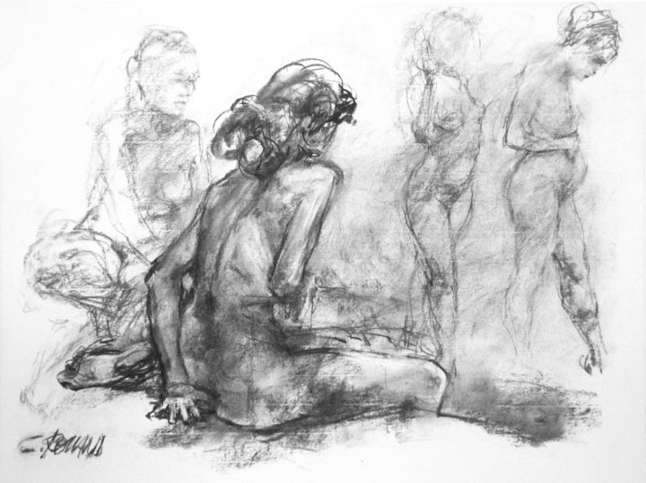 Drawing titled "fusain 1996 26" by Christian Rolland, Original Artwork, Charcoal