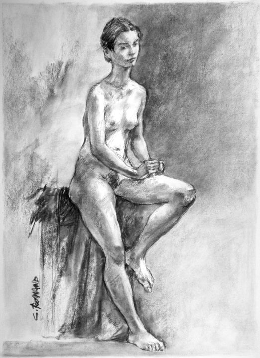 Drawing titled "fusain 1999 - 6" by Christian Rolland, Original Artwork, Charcoal