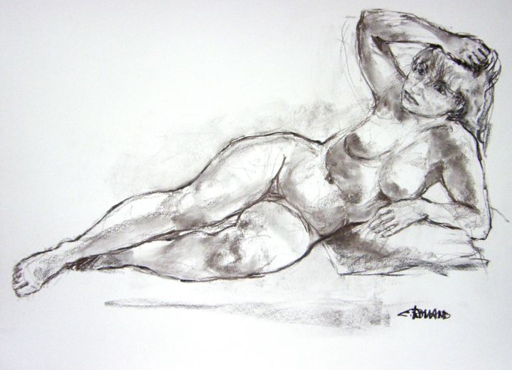 Drawing titled "fusain 55/75 1995 1" by Christian Rolland, Original Artwork, Charcoal