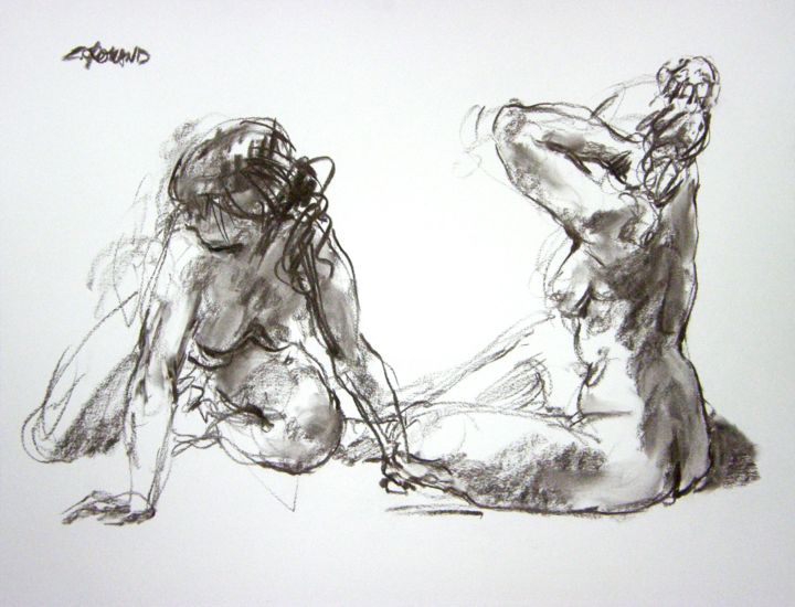 Disegno intitolato "fusain 50/651999 48" da Christian Rolland, Opera d'arte originale, Carbone