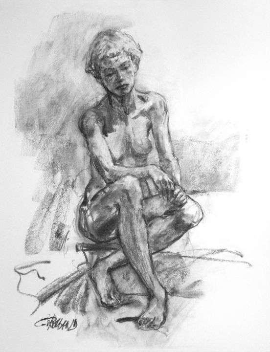 Drawing titled "fusain 50/65 2000 10" by Christian Rolland, Original Artwork, Charcoal