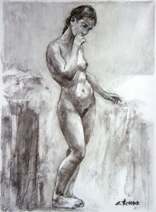 Drawing titled "fusain 55/75 2001 16" by Christian Rolland, Original Artwork, Charcoal