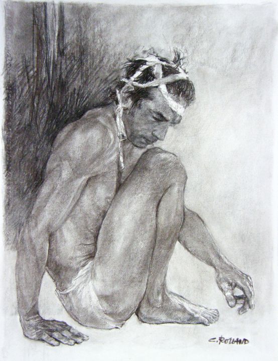Drawing titled "fusain 50/65 2001 13" by Christian Rolland, Original Artwork, Charcoal
