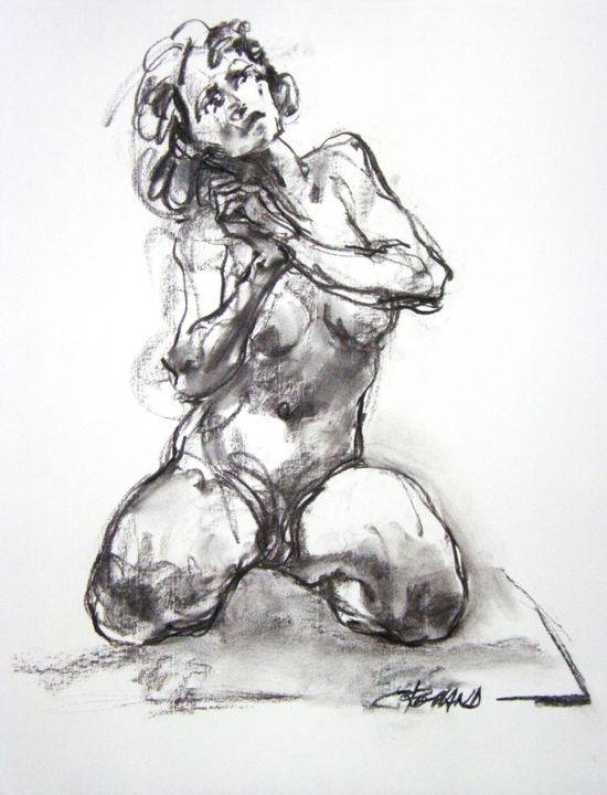 Drawing titled "fusain 5065 2001 40" by Christian Rolland, Original Artwork, Charcoal