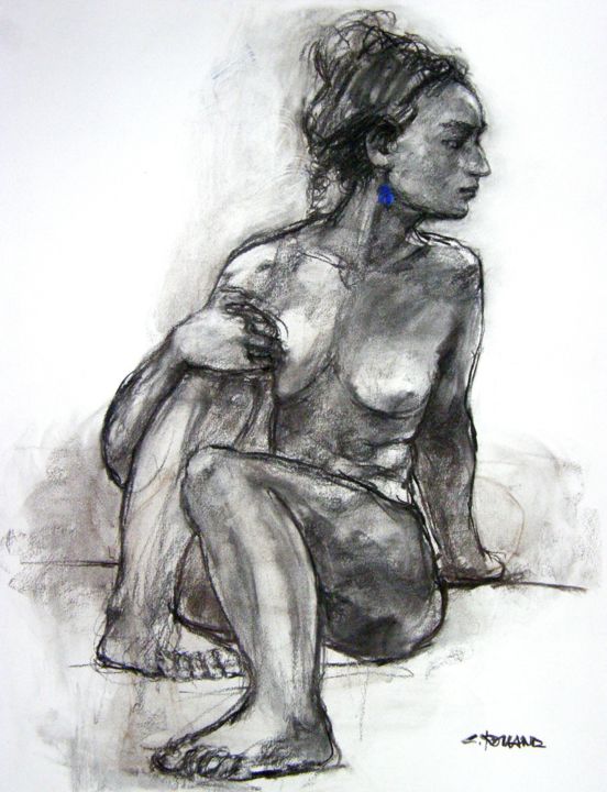 Drawing titled "fusain 50/65 2003 46" by Christian Rolland, Original Artwork, Charcoal