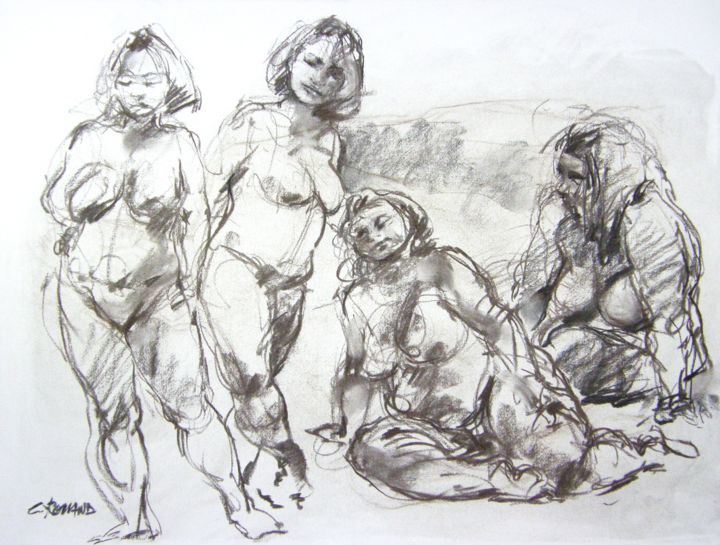 Drawing titled "fusain 50/65 2002 16" by Christian Rolland, Original Artwork, Charcoal