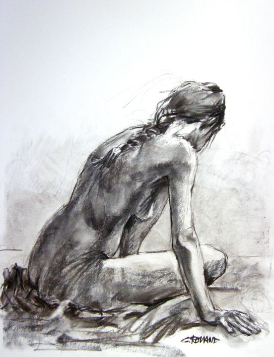 Drawing titled "fusain 50/65 2002 2" by Christian Rolland, Original Artwork, Charcoal