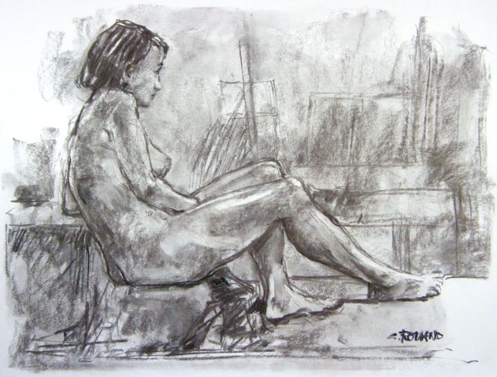Drawing titled "fusain 50/65 2002 5" by Christian Rolland, Original Artwork, Charcoal