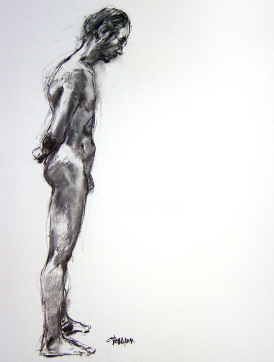 Drawing titled "fusain 50/65 2003 15" by Christian Rolland, Original Artwork, Charcoal