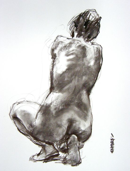 Drawing titled "fusain 50/65 2003 42" by Christian Rolland, Original Artwork, Charcoal
