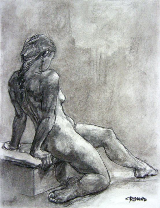 Drawing titled "fusain 50/65 2003 49" by Christian Rolland, Original Artwork, Charcoal