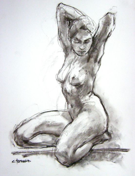 Drawing titled "fusain 50/65 2003 50" by Christian Rolland, Original Artwork, Charcoal