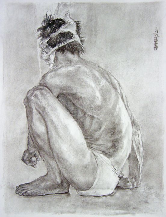 Drawing titled "fusain 50/65 2003 35" by Christian Rolland, Original Artwork, Charcoal