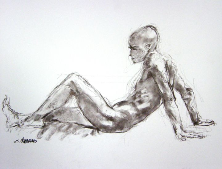 Drawing titled "fusain 50/65 2001 15" by Christian Rolland, Original Artwork, Charcoal